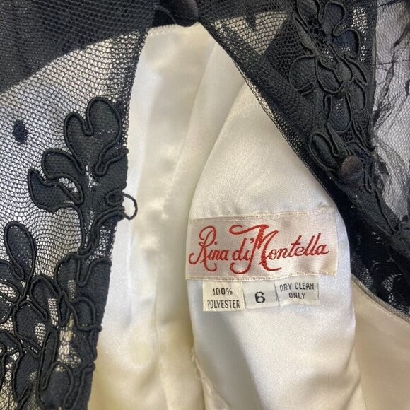 Rina diMontella Lace Satin Dress Womens Size 6 Black Ivory Knee Prom Hoco Formal - Picture 4 of 16